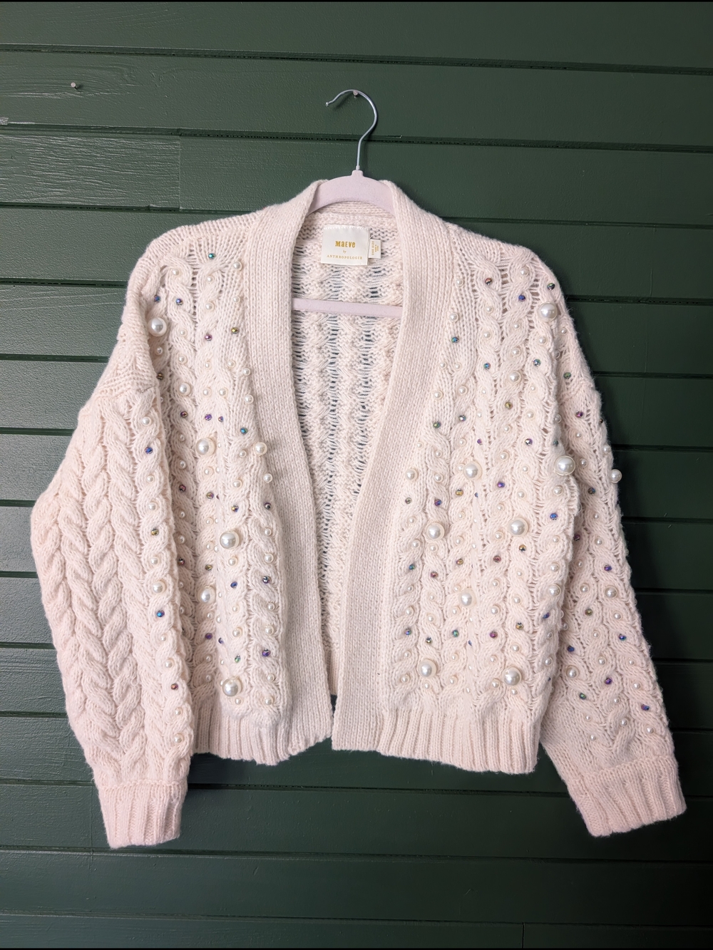 Maeve by Anthropologie Baubled Cream Cable-Knit Cardigan